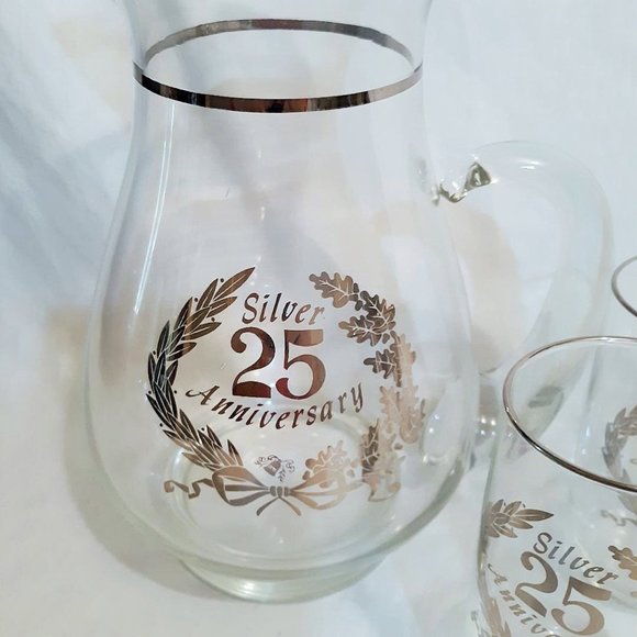 25th Anniversary Pitcher Glasses Glass & Silver - Picture 3 of 5